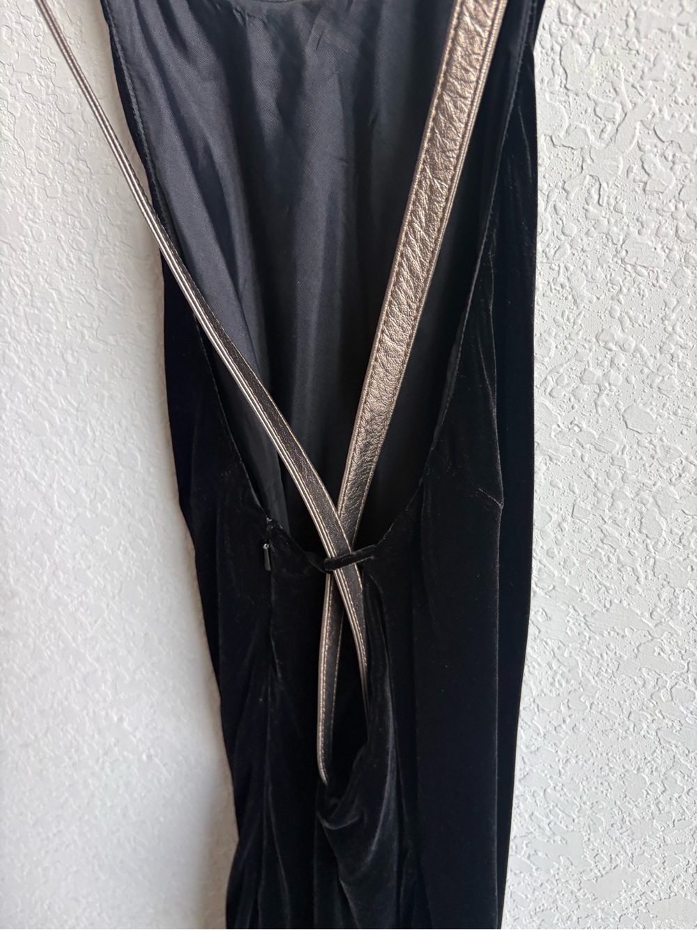 Ralph Lauren Vintage Black Velvet Silk Maxi Slit Gown Metallic Strappy Back 12 - Picture 4 of 5